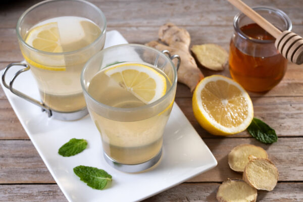 Ginger tea with honey lemon cup