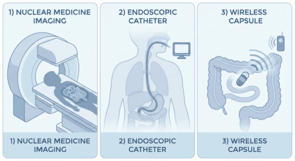 Three pediatric GI diagnostic tools scanner, catheter, and monitoring capsule