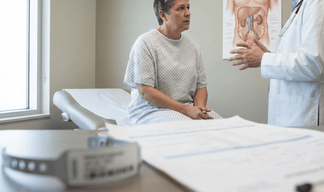 Doctor consulting with a patient in an exam room