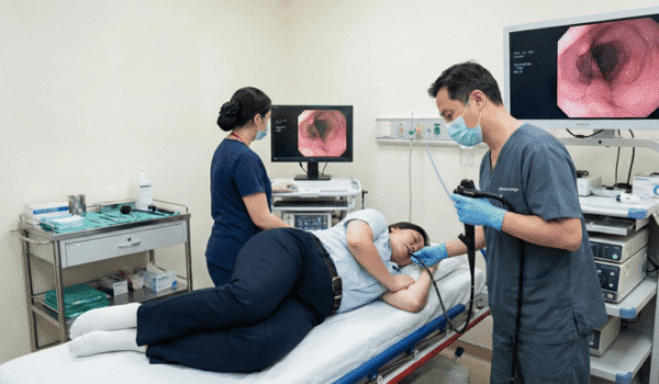 Gastroparesis Doctor performing an upper endoscopy on a patient.