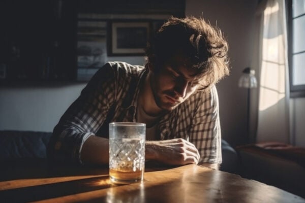 Person with heartburn dealing with alcohol hangover