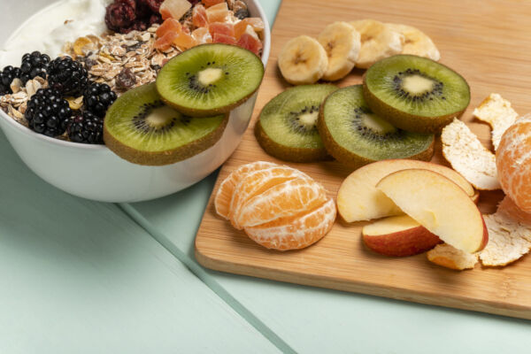 Bowl of healthy foods and fruits