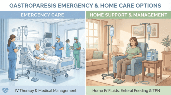 Gastroparesis emergency and home care treatment options