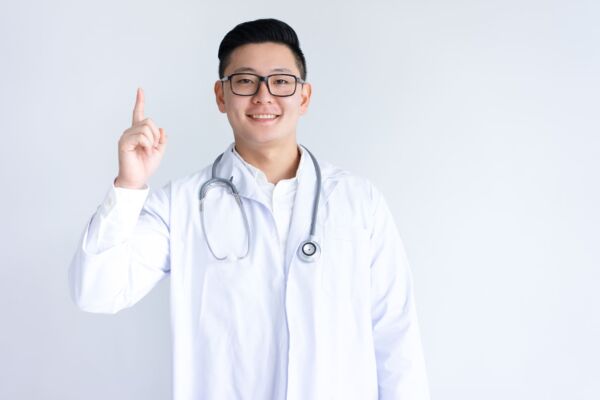 Heartburn doctor pointing upwards