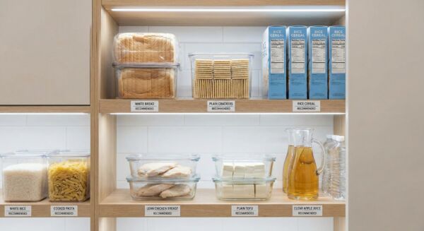 Organized display of gastroparesis-friendly foods