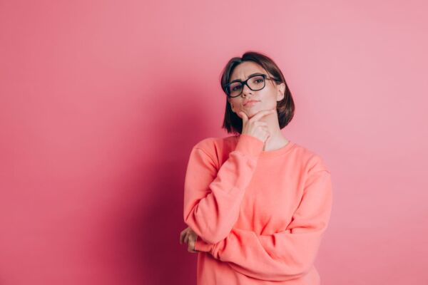 Women with hiatal hernia with a worried face