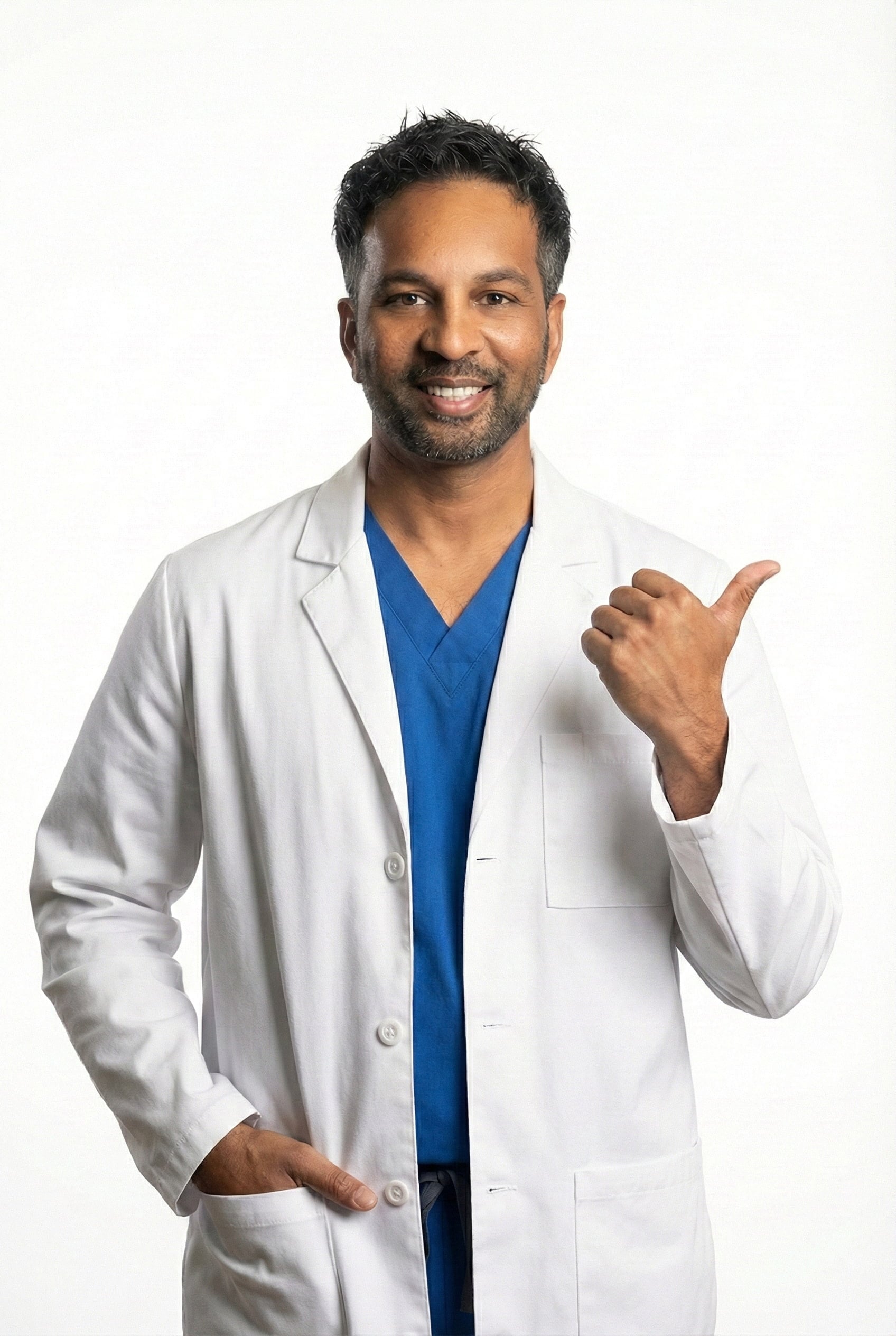 Doctor gesturing to present information