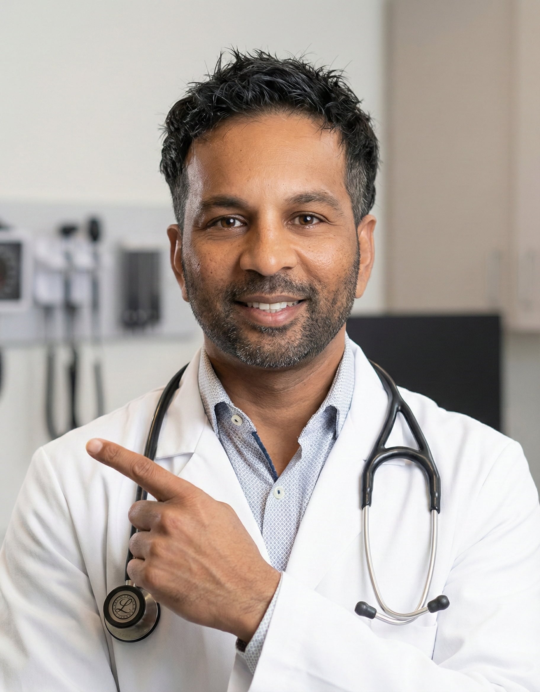 Dr. Grandhige pointing left