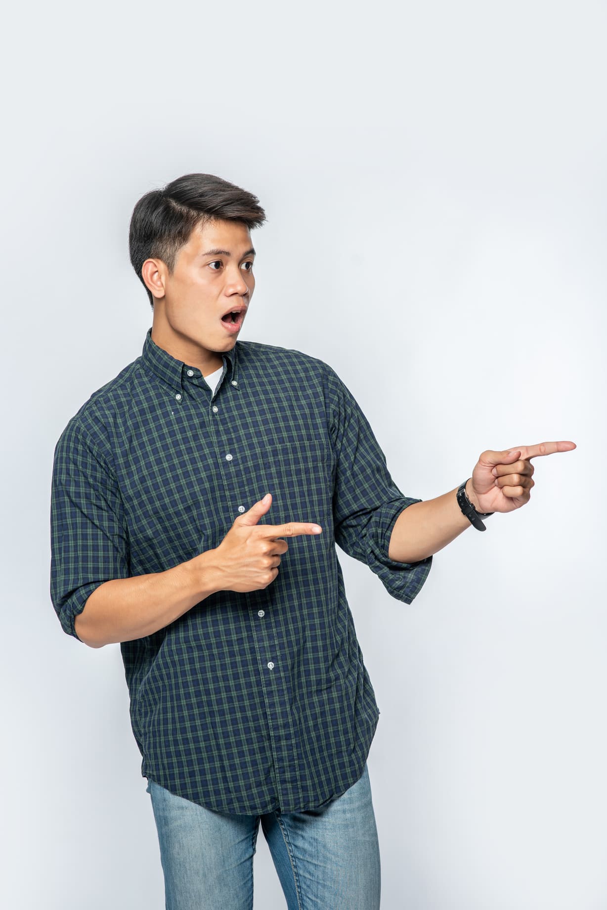 Man pointing sidewards Man pointing sidewards