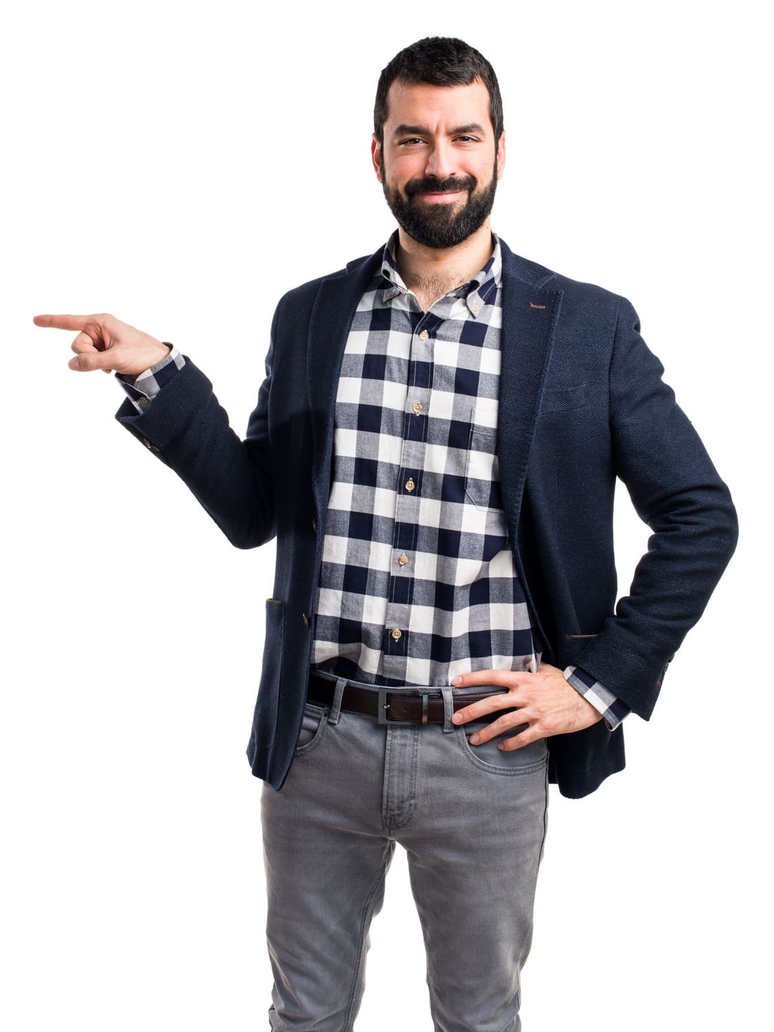 Man with gastroparesis pointing sideward
