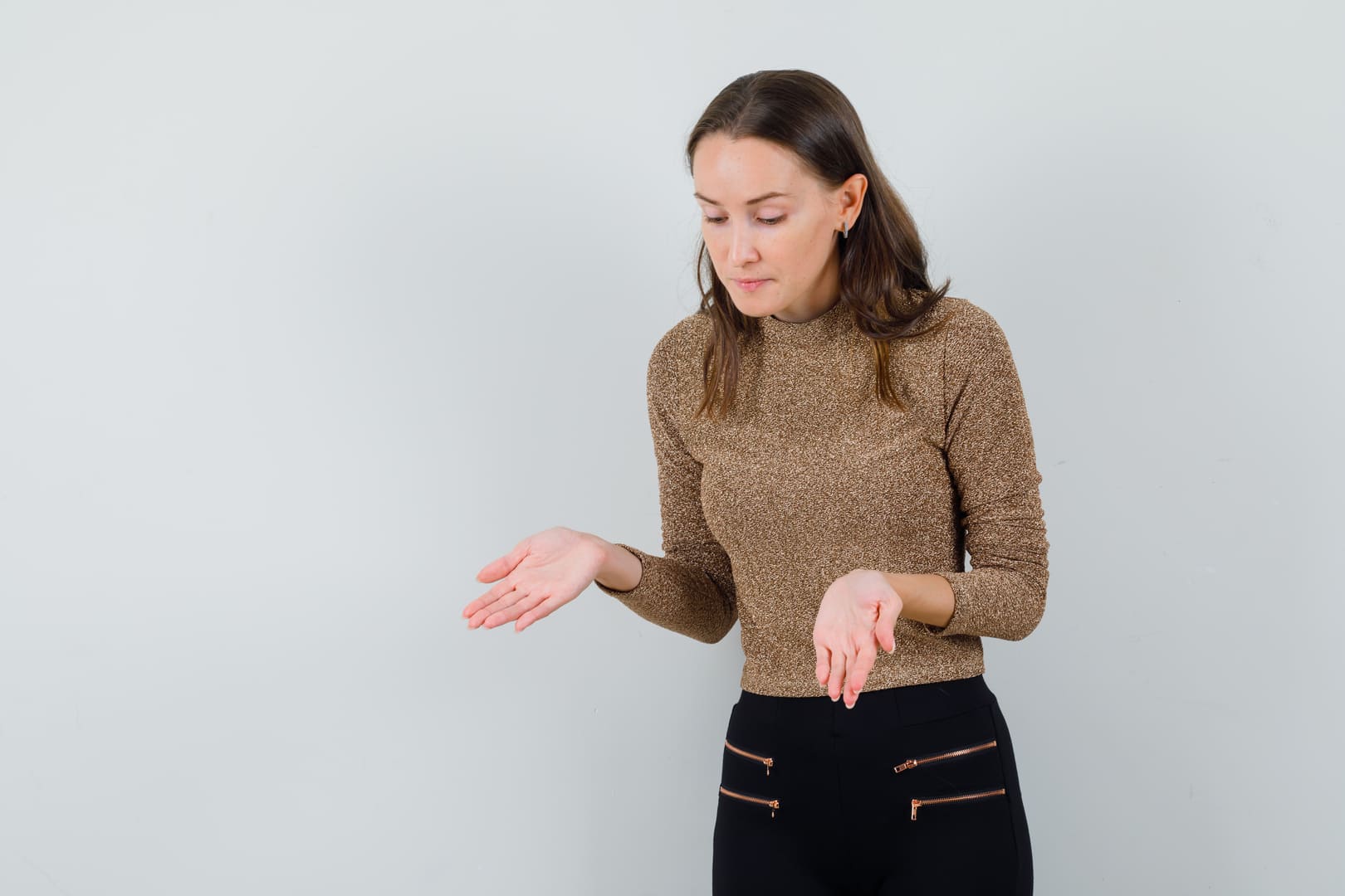 Women with hiatal hernia looking down