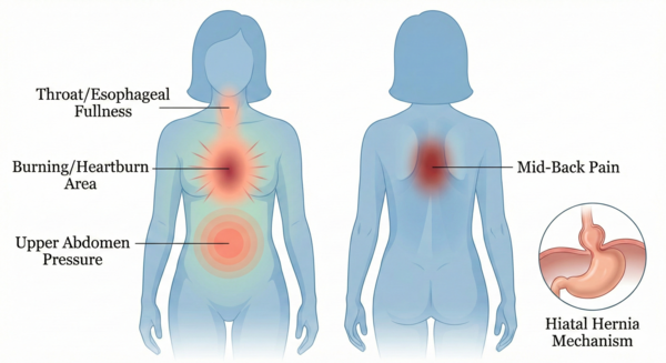 Common pain locations from hiatal hernia in women