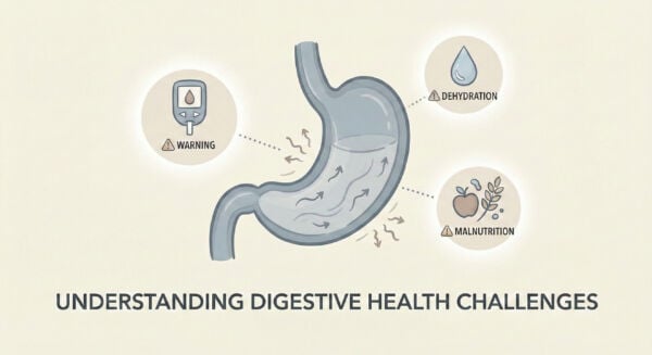 Medical illustration of gastroparesis health risks
