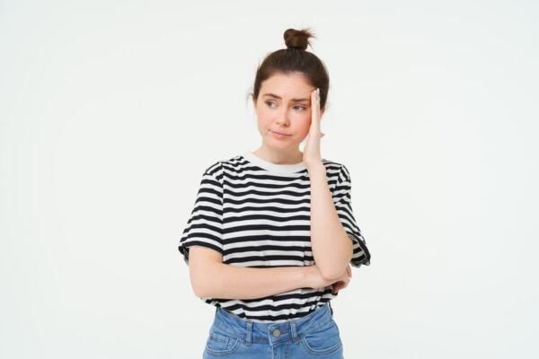 Woman with hiatal hernia with a worried expression