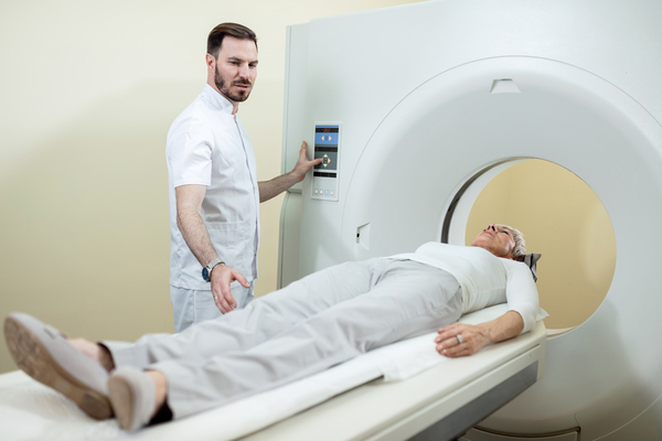Hiatal hernia doctor doing CT scan to patient