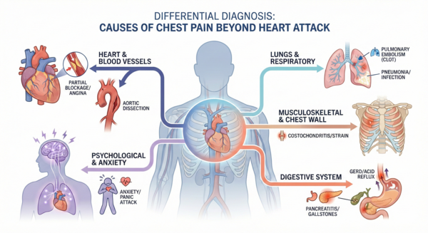 Multiple causes of chest pain and discomfort