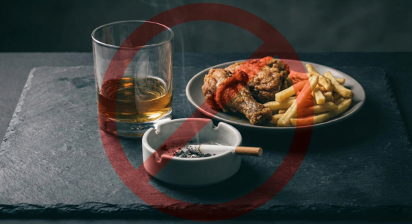 Alcohol, tobacco, and fried foods to avoid