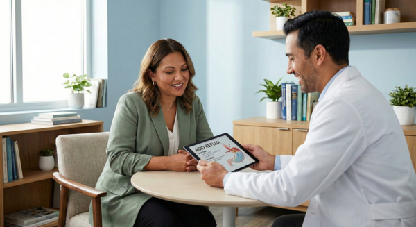 Patient consulting with doctor about acid reflux management