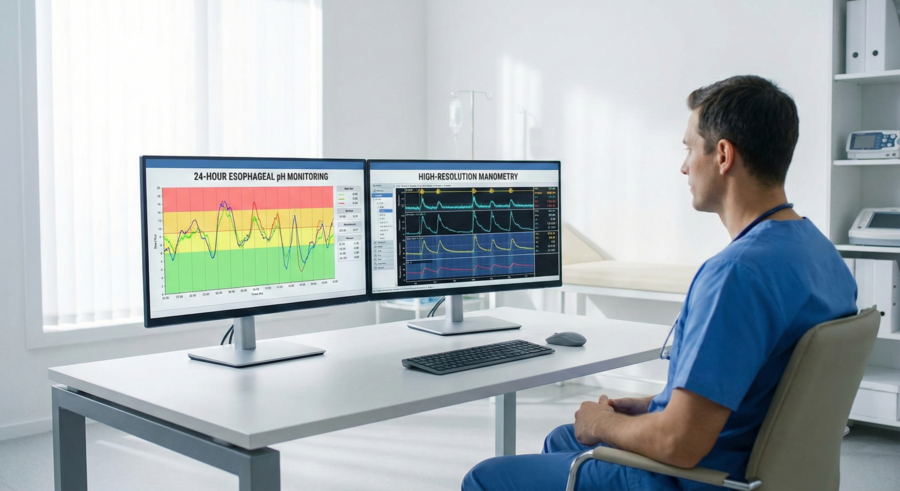 Esophageal diagnostic test results on medical monitors