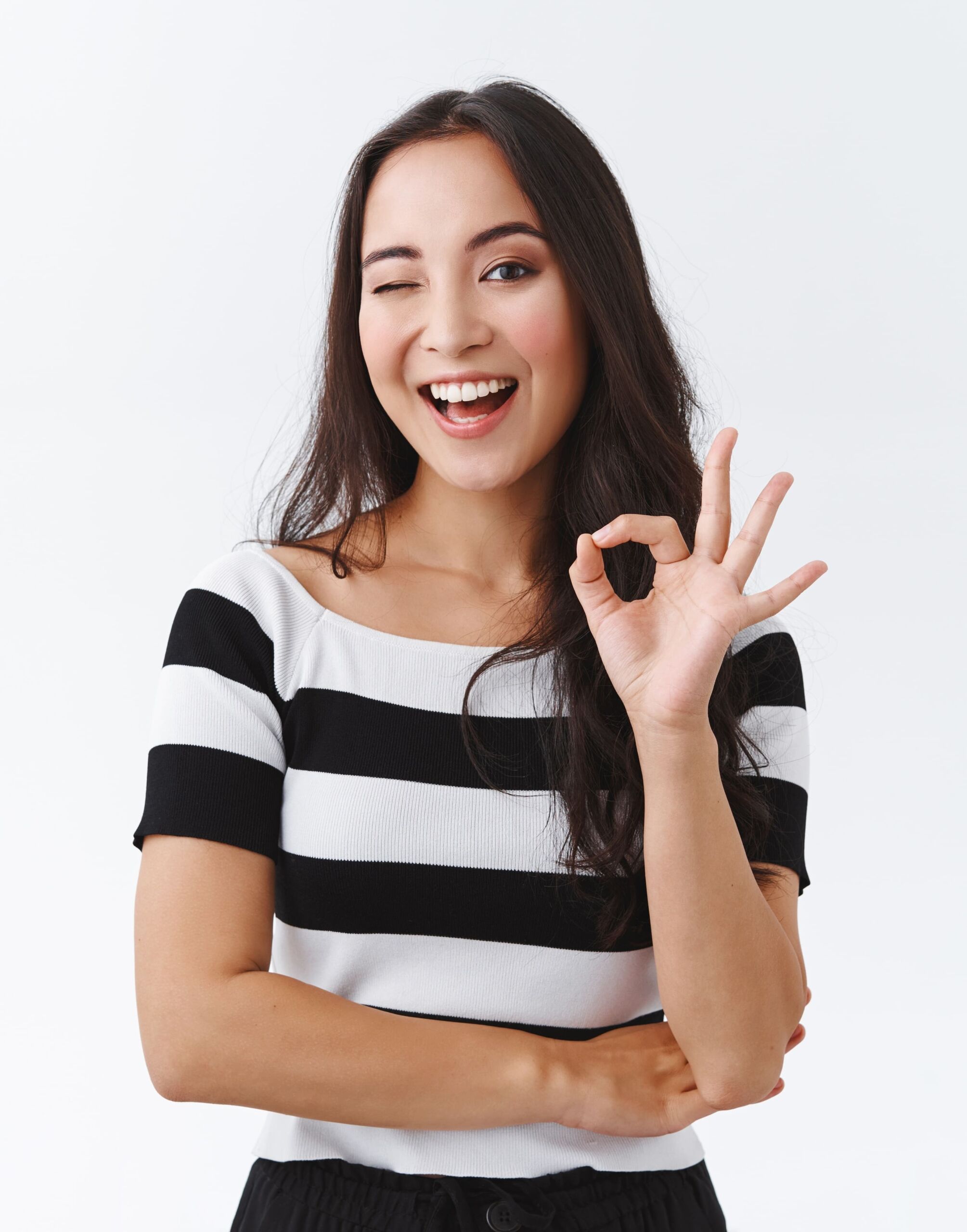 Happy women with hiatal hernia doing OK sign (1) Happy women with hiatal hernia doing OK sign