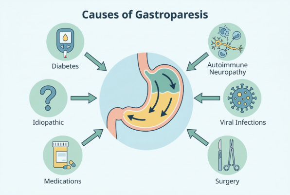 Causes of gastroparesis including autoimmune neuropathy