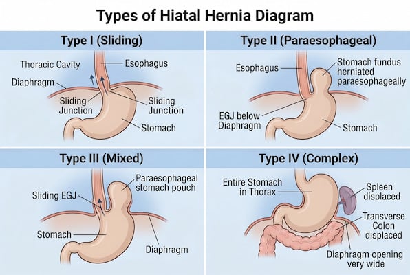 Four types of hiatal hernia explained