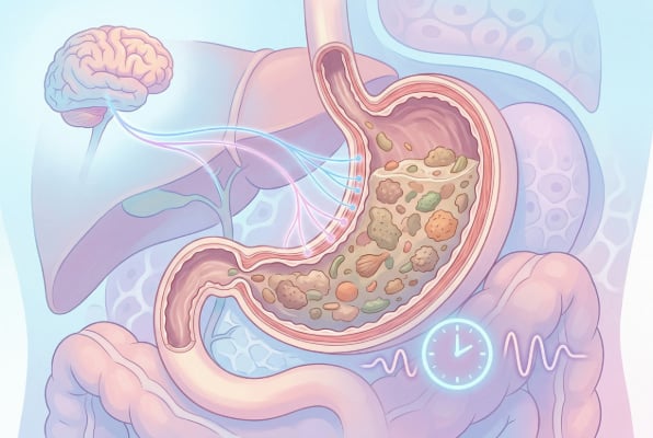 Gastroparesis showing delayed stomach emptying and nervous system connection