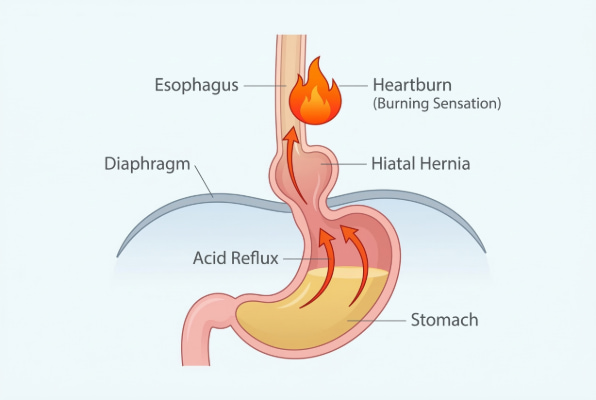 How hiatal hernia causes heartburn