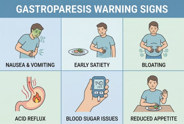 Warning signs and symptoms of gastroparesis