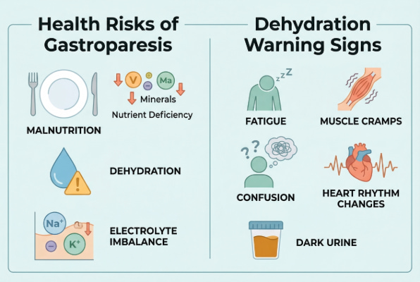 Gastroparesis health risks and dehydration warning signs