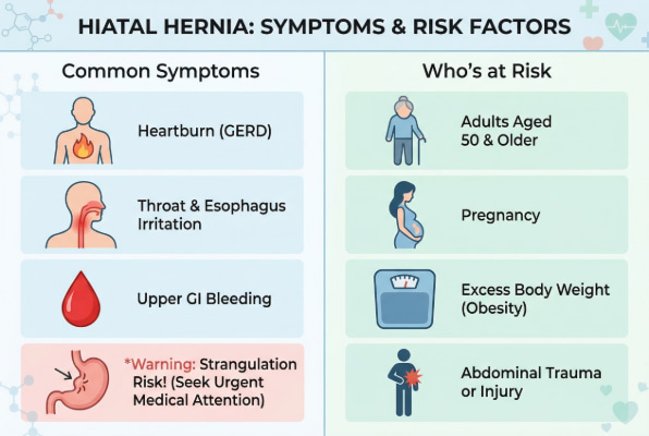 Hiatal hernia symptoms and risk factors
