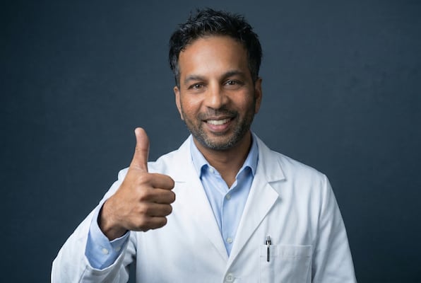 Dr Grandhige smiling while doing thumbs up