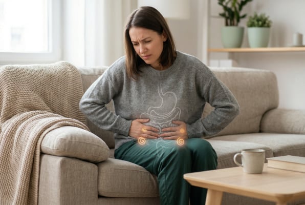 Person experiencing digestive discomfort from hiatal hernia