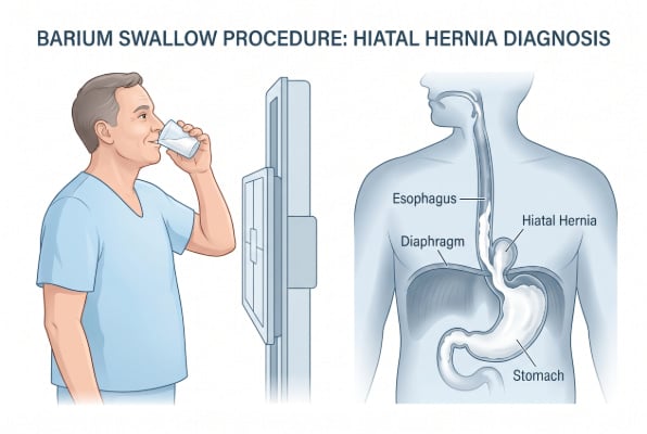 Barium swallow test for hiatal hernia