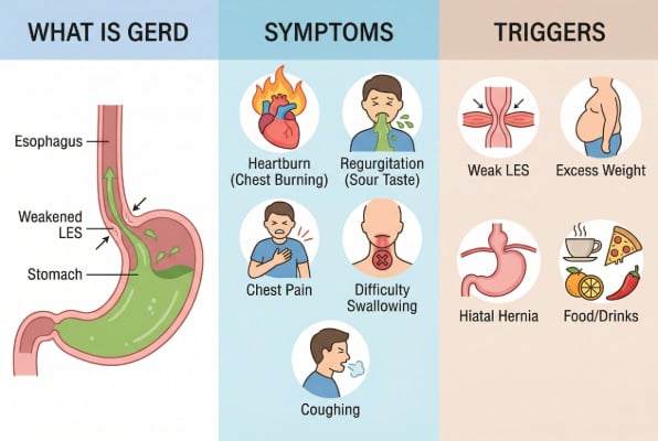 GERD overview including causes, symptoms, and triggers