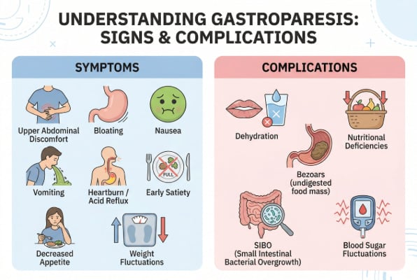Gastroparesis symptoms and complications