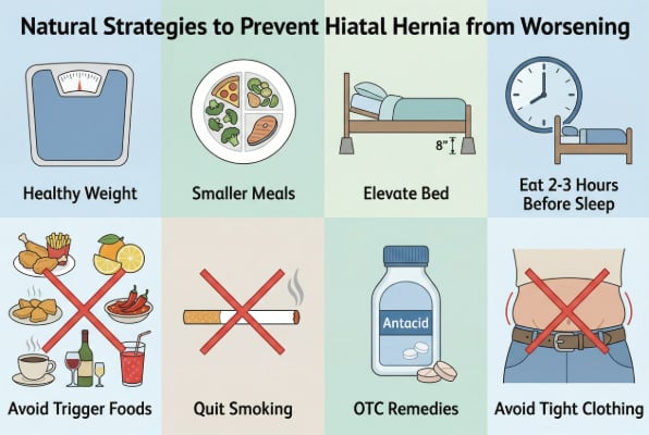 Natural strategies to prevent hiatal hernia from worsening