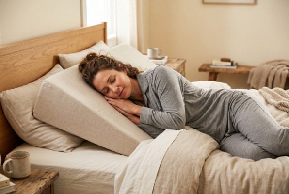 Sleeping on wedge pillow for acid reflux relief