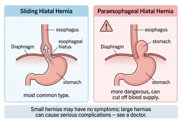 Sliding vs paraesophageal hiatal hernia types