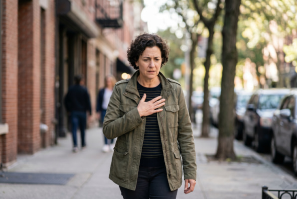 Woman experiencing hiatal hernia pain