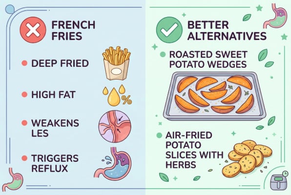 French fries trigger acid reflux with healthier alternatives