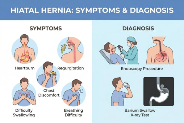 Hiatal hernia symptoms and diagnosis methods