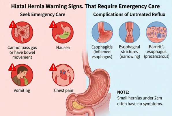 Hiatal hernia warning signs requiring emergency care