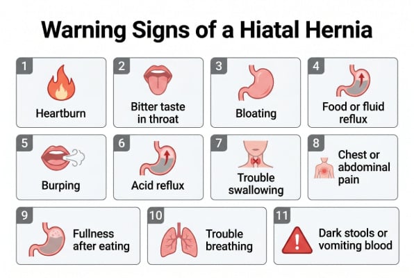 Warning signs and symptoms of a hiatal hernia