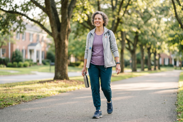 Woman walking to prepare for hiatal hernia surgery