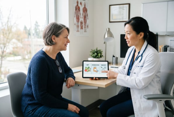 Doctor discussing hiatal hernia treatment options with a patient