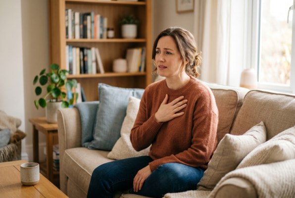 Person experiencing heartburn discomfort