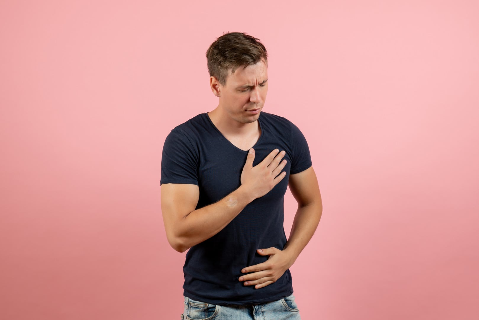 Person with hiatal hernia having chest pain