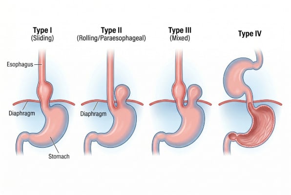 Four types of hiatal hernias