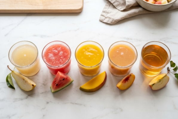 Five low acid fruit juices for GERD ranked by acidity from pear to apple